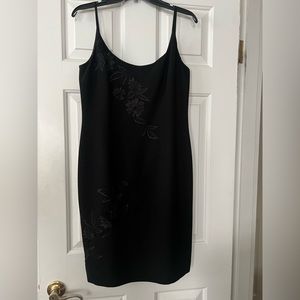 Donna Morgan size 10 petite black dress with beautiful flower embroidery